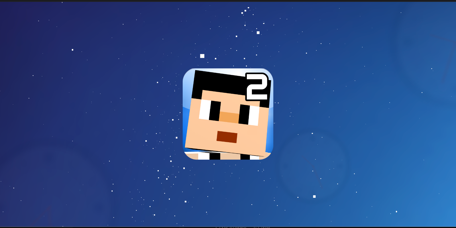 The Blockheads 2 icon, over the classic blue clocks spinning menu screen background